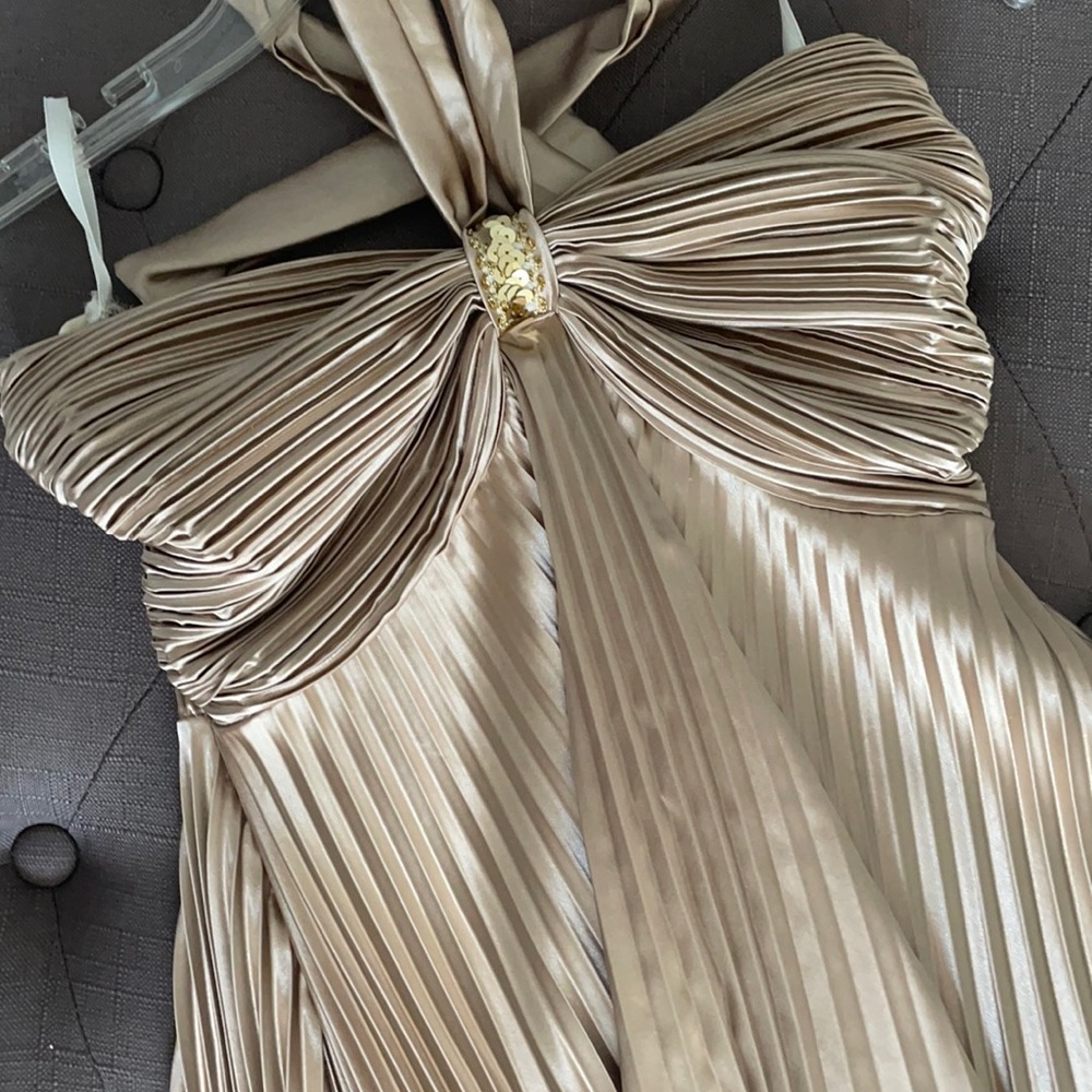 Halter Champagne Pleated Dress
